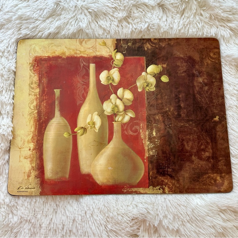Pimpernel Cork Backed Placemats Set of 4 Fabrice de Villeneuve Floral Vase Art